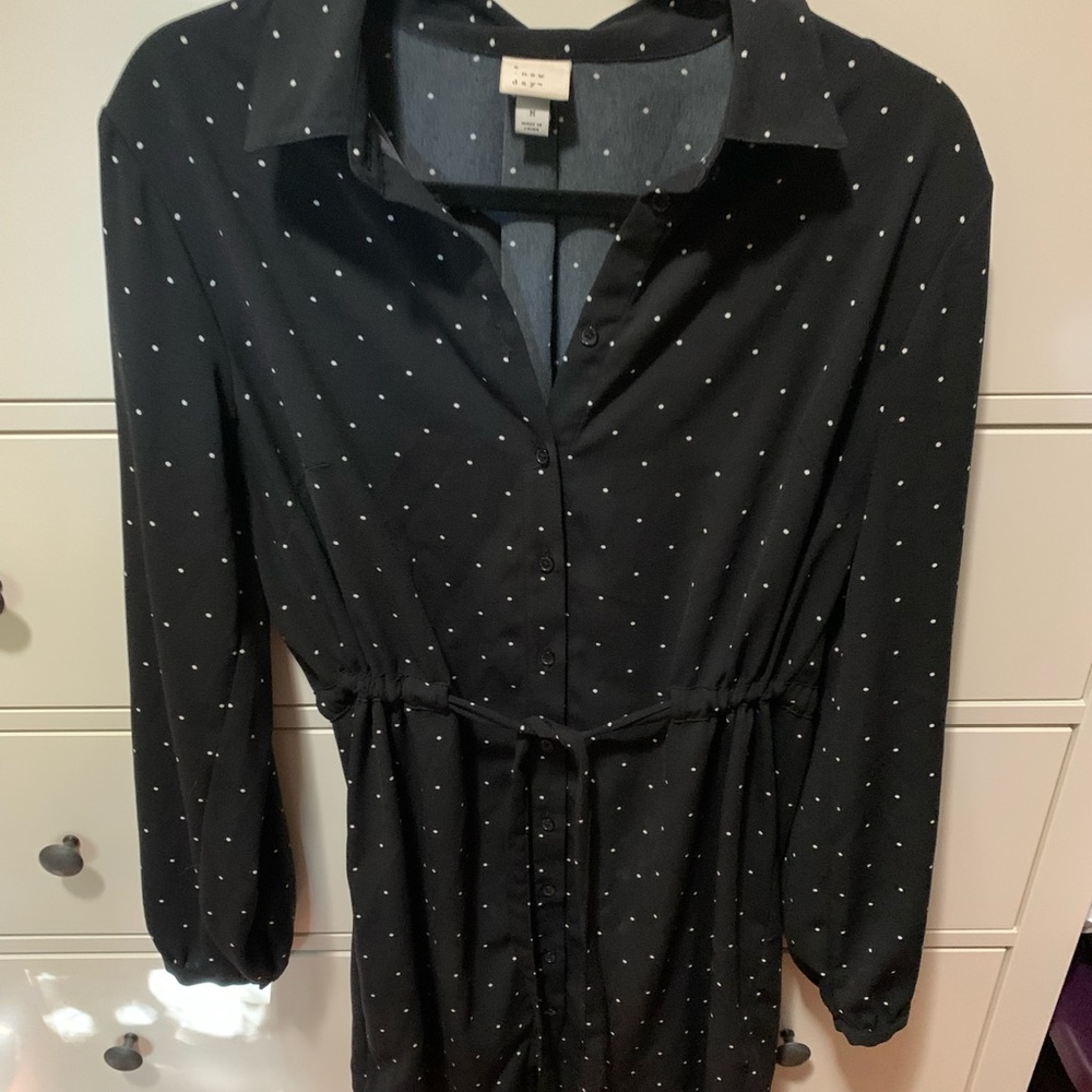 A New Day Button Down Polka Dot Waisted Dress